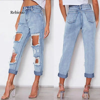 Sexy Ripped Jeans Beggar Women Big Holes Destroyed Broken Torn Pants Vintage Female Denim Trousers Distressed Designer Boyfriend