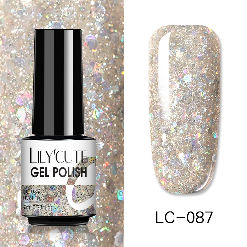 LILYCUTE 7ml Glitter Sequins Nail Gel Polish Gel Rose Gold Semi Permanent Hybrid Nail Art DIY Design Varnish