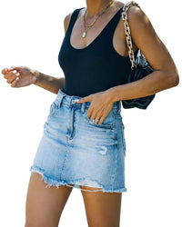 2021 Summer Women&#39;s Denim Jeans Hip A-line Wash Mini Skirt Ropa Mujer