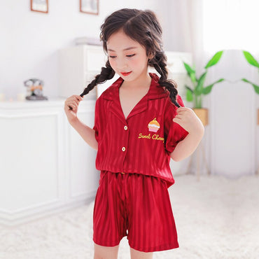 Children Pajamas Set 2023 Spring Ice Silk Striped Kids Pyjamas For Girls & Boys Sleepwear