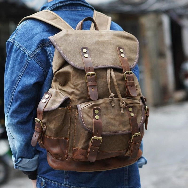 Waterproof Waxed Canvas Backpack Men Backpacks Leisure Rucksack Travel School Bag Laptop Bagpack men vintage shoulder bookbags