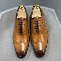 Mens Size 7-12 Oxford Shoes Wingtip Genuine Calf Leather Luxury Lace-Up Business Office Brogue Dress Shoes for Men
