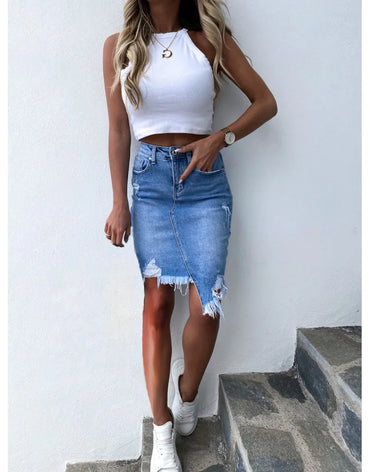 Hot sale summer woman denim skirt trendy irregular Ripped jeans skirt sexy slim Pack hips mini skirt S-XL drop shipping new