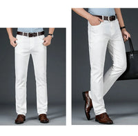 2025 New Spring Summer Jeans Men Fashion Casual Classic Style Business Straight Fit Soft Trousers Male Advanced White Pants 40