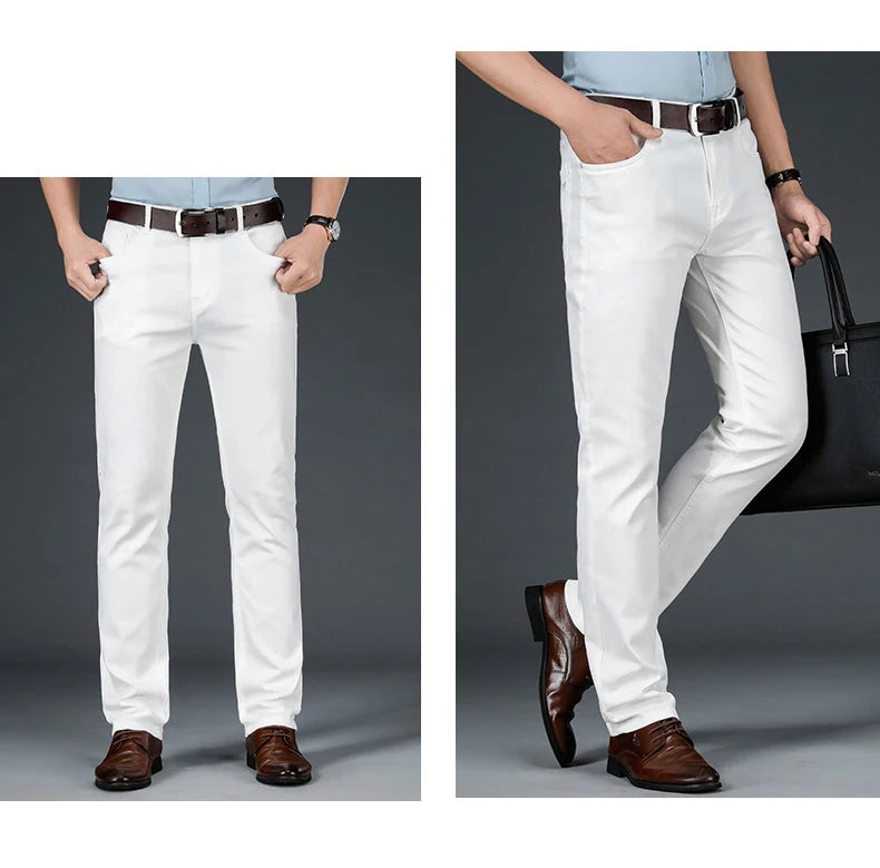 2025 New Spring Summer Jeans Men Fashion Casual Classic Style Business Straight Fit Soft Trousers Male Advanced White Pants 40