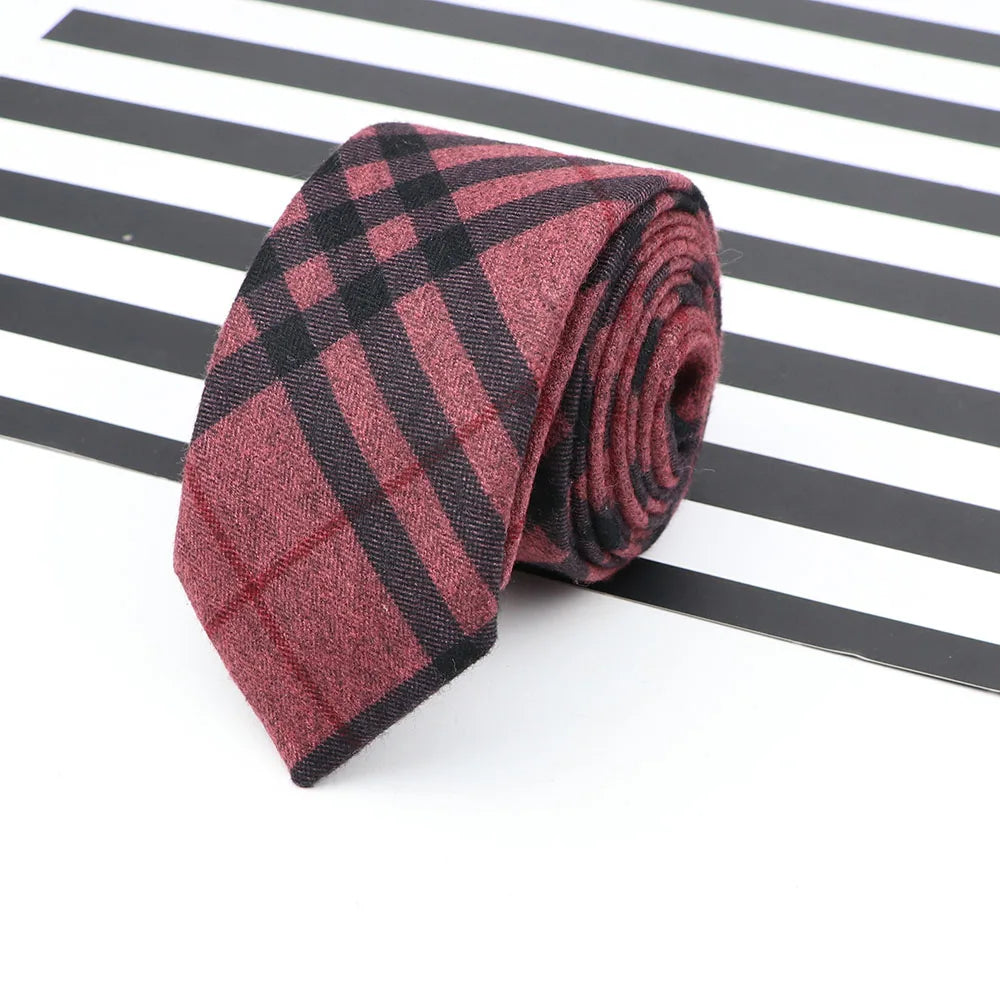 Men's  Business Diamond Check Tie Artificial Wool Cotton Dark Color Tie Striped Black Grey Necktie For Daily Accessory Paty Gift