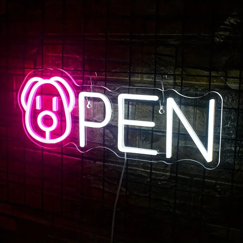 LED Neon Puppy-Themed Sign USB Powered Wall-Mounted Decorative Light for Home Man Cave New Year Mother's Day Celebration Plastic
