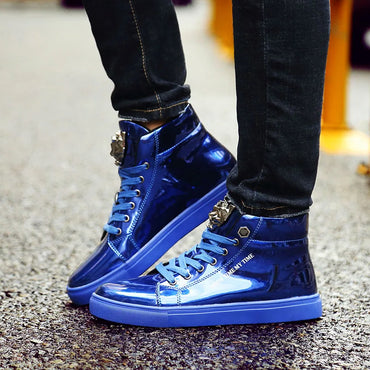 X Brand Fashion Autumn Mens Sneakers Big Size 47 Shiny Metal Men Casual Shoes Glitter Red Blue High top Shoes Men Sneakers 2022