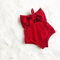 Emmababy Infant Baby Girl Clothes Off Shoulder Ruffles Solid Bodysuit Bowknot Outfits Off Shoulder Sunsuit