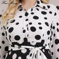 5XL Plus Size Dress Women 2019 Autumn Long Sleeve Polka Dot Print Shirt Dress White And Black Contrast Color Maxi Long Dresses