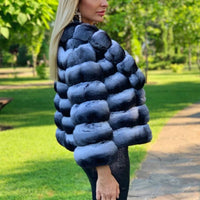 Real Chinchilla Color Rex Rabbit Fur Jacket with Turn-down Collar 2022 Fashion Luxury Women Genuine Full Pelt Rabbit Fur Coat