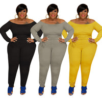 Sexy Plus Size Jumpsuit Overalls for Women  Off Shoulder Bandage Long Sleeve Romper