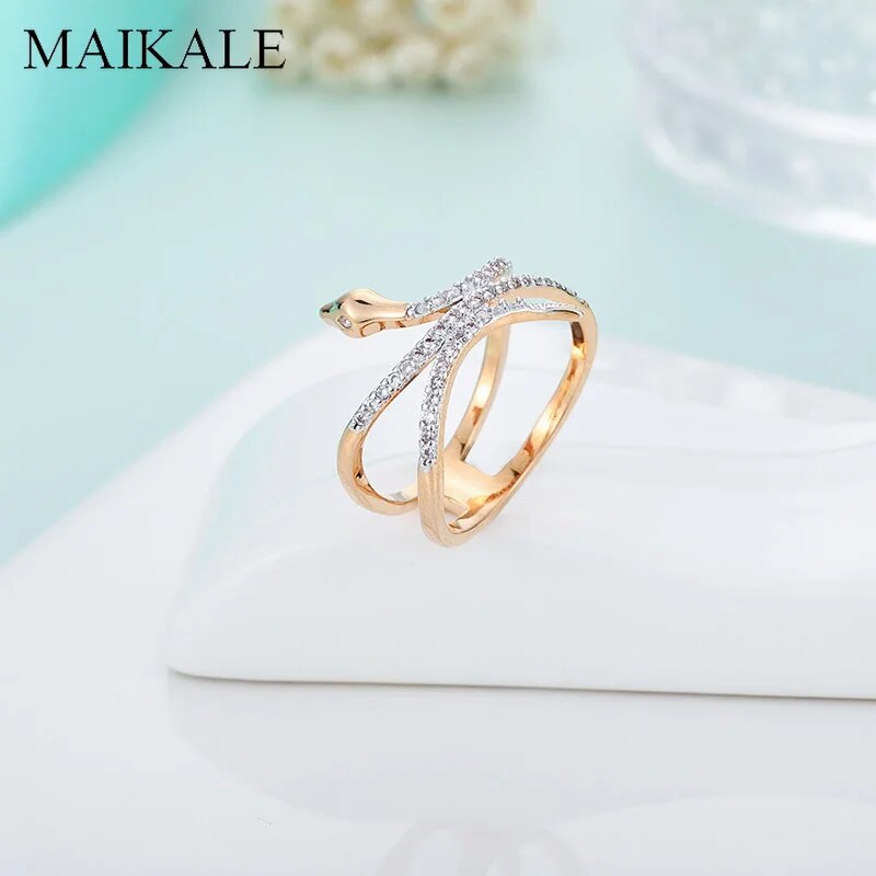 MAIKALE Unique Design Luxury Snake Rings AAA Zirconia Cobra Finger Ring Gold Silver Color Big Rings for Women Punk Party Jewelry