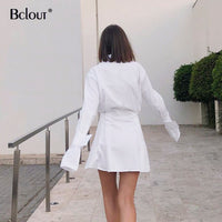 White Short A Line Dress Women New Office Lady Dress Solid Tunic Shirt Dress Female Pocket Cotton Dresses Autumn Green Vestido