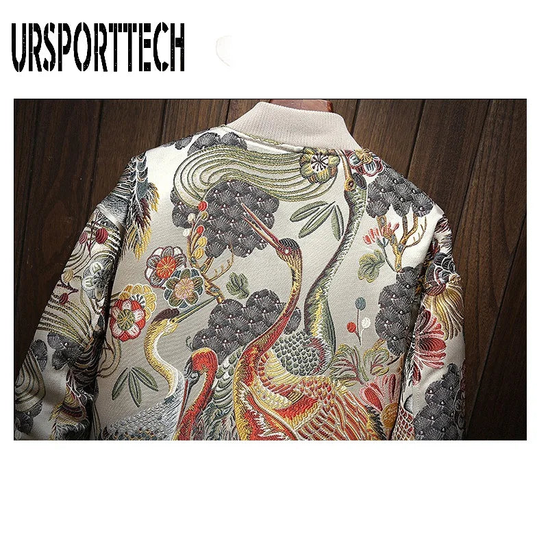 URSPORTTECH New Autumn Winter Casual Jacket Men Coat Japanese Embroidery Slim Fit Bomber Jacket Male Windbreaker Men Coats M-5XL