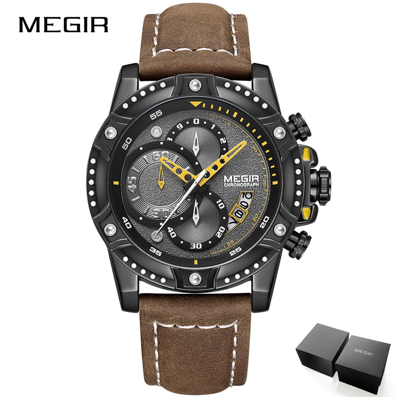 MEGIR Creative Quartz Wristwatch Men Watch Waterproof Leather Men&#39;s Watches Top Brand Luxury Chronograph Sport Relogio Masculino