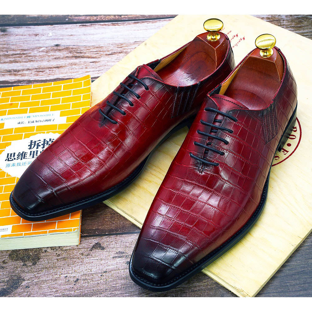 Big Size 6-13 Handmade Mens Oxford Shoes Genuine Leather Crocodile Print  Shoes