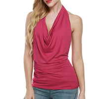 Fashion Backless Tops Sexy Blouse Women Summer Europe Unlined Upper Halter Hanging Neck Sleeveless Shirt V Halter Top Tee Female