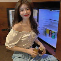 Fashion Blouses Woman Sexy Off Shoulder Crop Top Ruffles Shirt Puff Sleeve Harajuku Tee Shirt Chiffon Youth Elegant Blouse