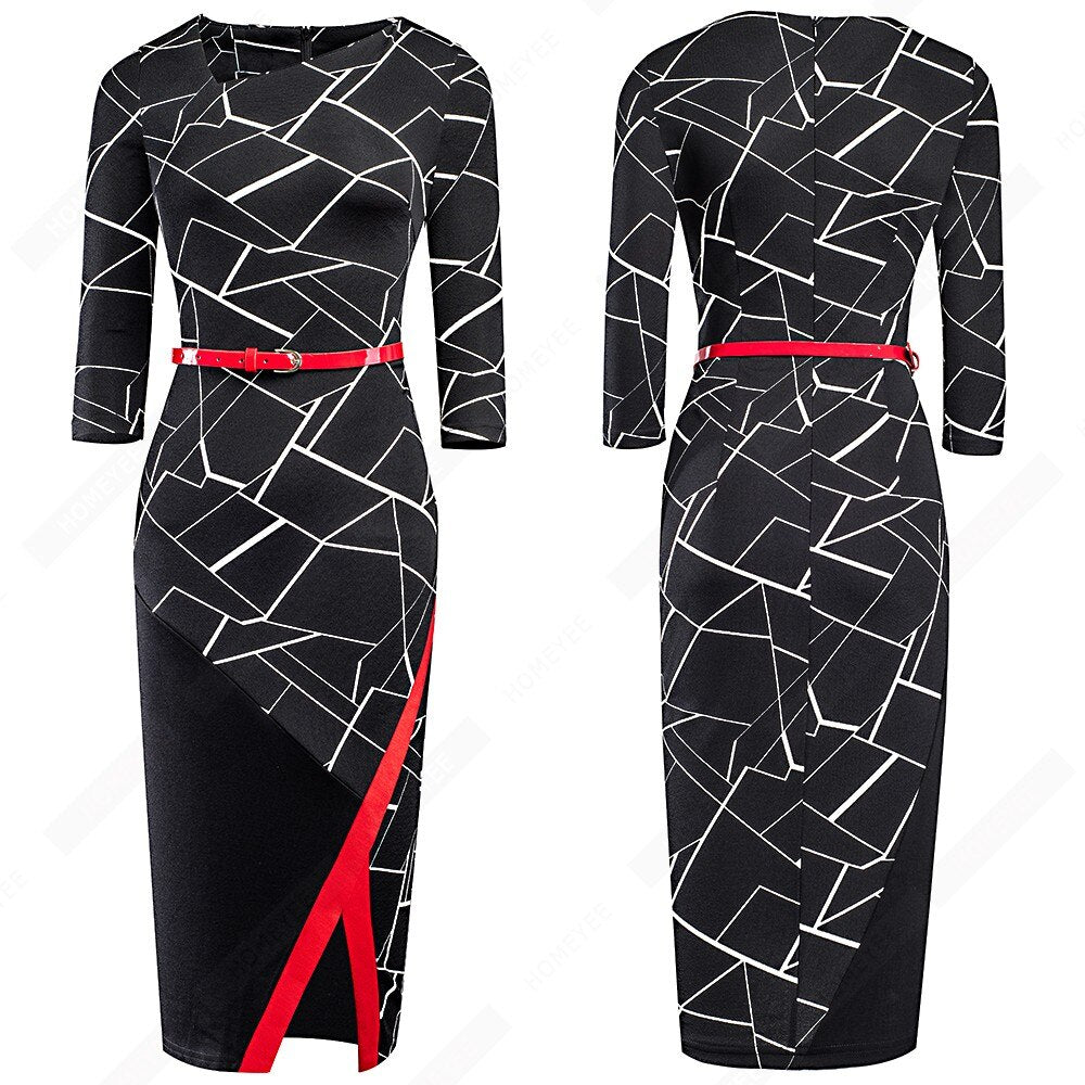 Women Formal Knee Length Asymmetrical Neck Wear to Work Business Office Bodycon Elegant Pencil Dress EB290