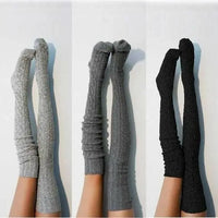 Women Over Knee Socks Fashion Female Sexy Stockings Warm Long Boot Knit Thigh-High Gray Khaki Blue Black