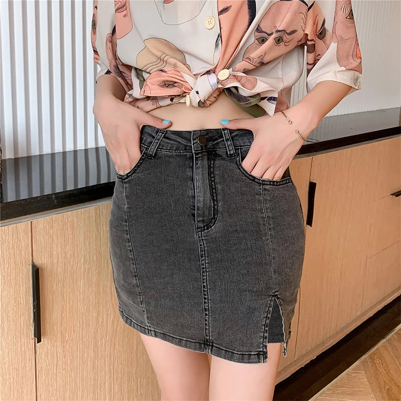 Women's shorts 2020 summer new high-elastic fashion casual wild split denim short skirt pants Korean high waist Xs jeans