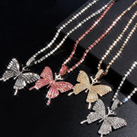 Statement Big Butterfly Pendant Necklace Rhinestone Chain for Women Bling Tennis Chain Crystal Choker Necklace Party Jewelry