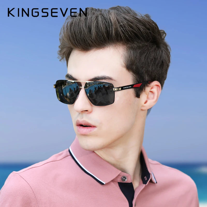 KINGSEVEN Aluminum Men's Sunglasse Polarized Lens Brand Red Design Temples Sun glasses Coating Mirror Glasses Oculos de sol 7719