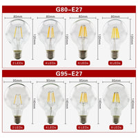 2pcs E27 E14 Retro Edison LED Filament Bulb Lamp AC220V Light Bulb C35 G45 A60 ST64 G80 G95 G125 Glass Bulb Vintage Light