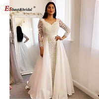 Elegant Mermaid Evening Night Dress for Women 2023 Muslim O Neck Long Sleeves Beads Sequin Formal Prom Wedding Party Gowns