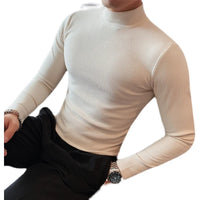 Turtleneck Men Autumn Winter Long Sleeve T Shirt For Men Clothing Simple Slim Fit Casual Men's T-shirts Striped High Quality Hot