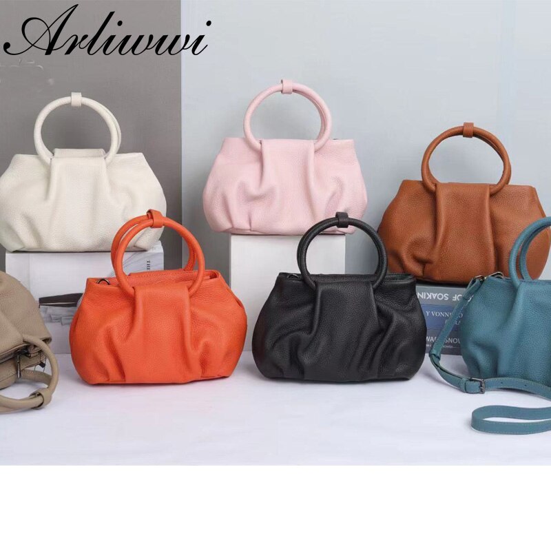 Arliwwi Real Leather Tote Handbags For Women Solid Colors High Quality Top Layer Cowhide Bags New Fashion Drop Shipping