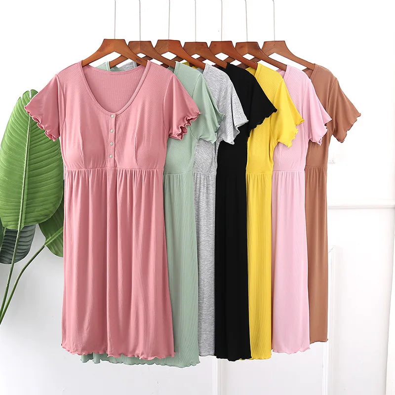 Fdfklak Night Gown Summer Short Sleeve Modal Pragnent Dress Women Nursing Clothes Maternity Wear Loose Maturnity Dresses