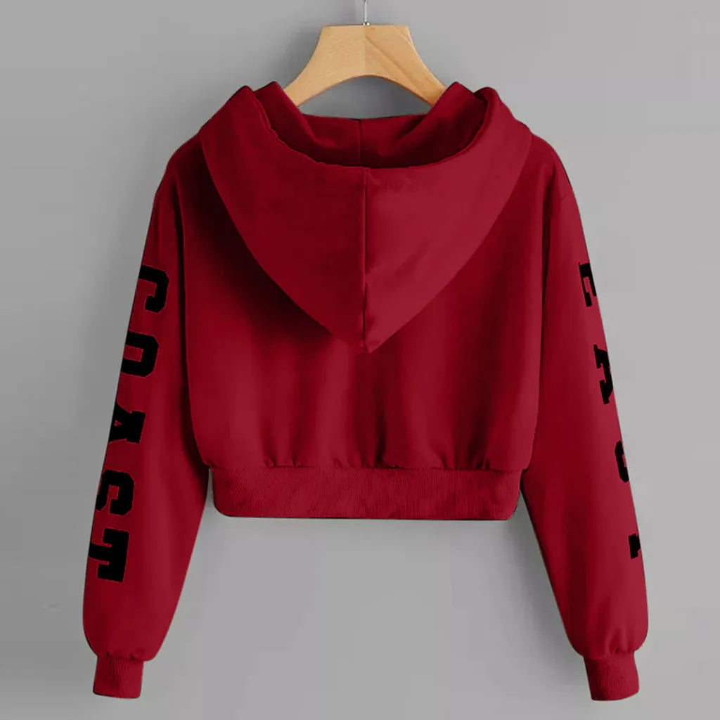 @40 Womens Letters Crop Hoodie Sweatshirt Pullover Tops Teenager Girls Velvet Long Sleeve Cropped Sweatshirts Sudaderas De Mujer