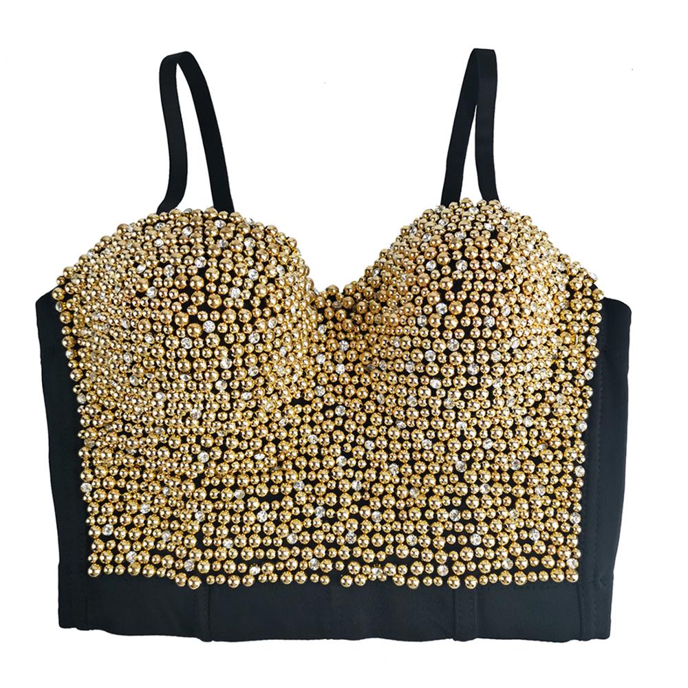 Irene Tinnie Hand-made Pearls Jewel Diamond Bralet Women&#39;s Bustier Bra Wedding Party Corset Cropped Top Vest Plus Size