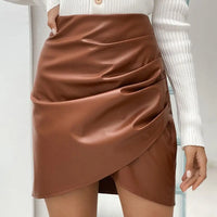 Short Skirt Solid Color Comfy Elegant Asymmetric Hem High Waist Ruched Skirt   Women Skirt  Streetwear