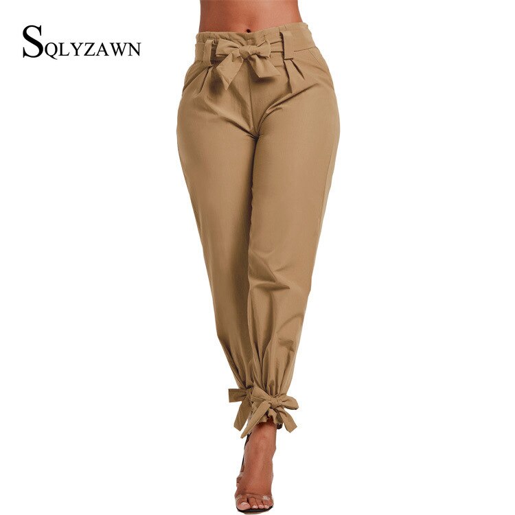 Women Summer Solid Color Harem Pants with Waist Belt Bowtie Solid Trousers Ladies Casual Fashion Fashion Clothing Streetwear