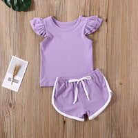 2020 Summer Infant Baby Girls Boys Clothes Sets Ruffles Short Sleeve Pullover T Shirts Shorts Solid Outfits