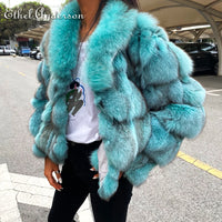 ETHEL ANDERSON 100% Genuine Real Fox Fur Jackets & Coats With Fox Fur Collar For Luxury Vintage Ladies Short Fox Fur Outerwear