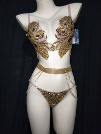 Silver Diamond Bikini 2-Piece Set Model Catwalk Club Bar Party Show Costume DJ Singer Dancer Bra Shorts Pole Dancing Stage Wear