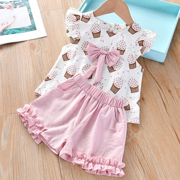 Humor Bear  Summer Girl Clothes Sets 2Pcs Fashion Navy Short Sleeve +Pleated Skirt Kids Clothes Suit Cute Toddler Clothes