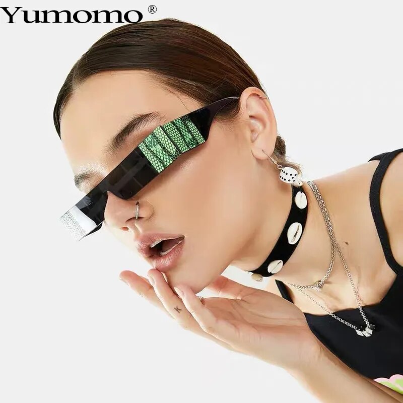 Fashion Snake tattoo Rectangle Small Sunglasses Women Luxury Brand Mirror Silver Black Clear Lens One Piece Punk Men Shades