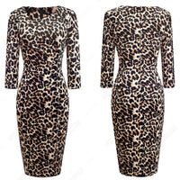 Vintage Women Elegant Leopard Chic Formal Business Bodycon Morden Pencil Dress EB565