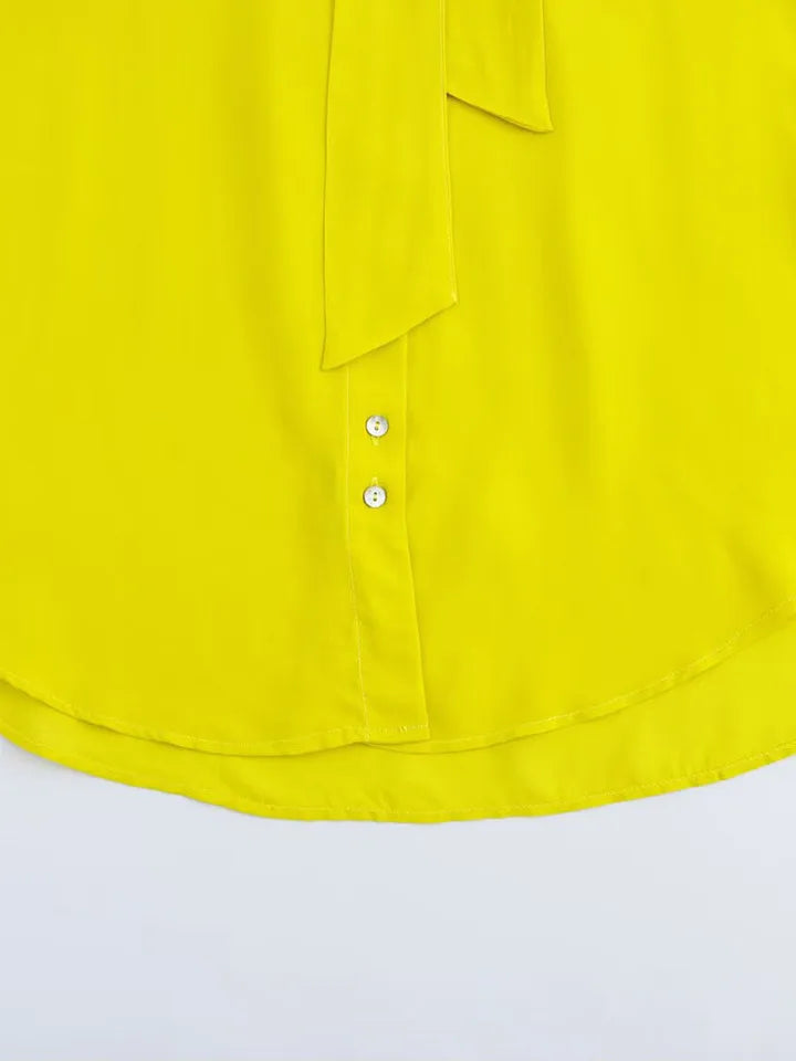 ZAJIA 2025 Spring New Women's Casual Long Sleeve Lapel Shirt Bow Decorative Button Fastening Fashion Simple