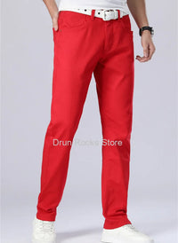 White Jeans Men Plus Size 36 38 40 Loose Oversized Red Trousers Stretched Denim Mens Casual Slim Fit Straight Elastic Man Pant