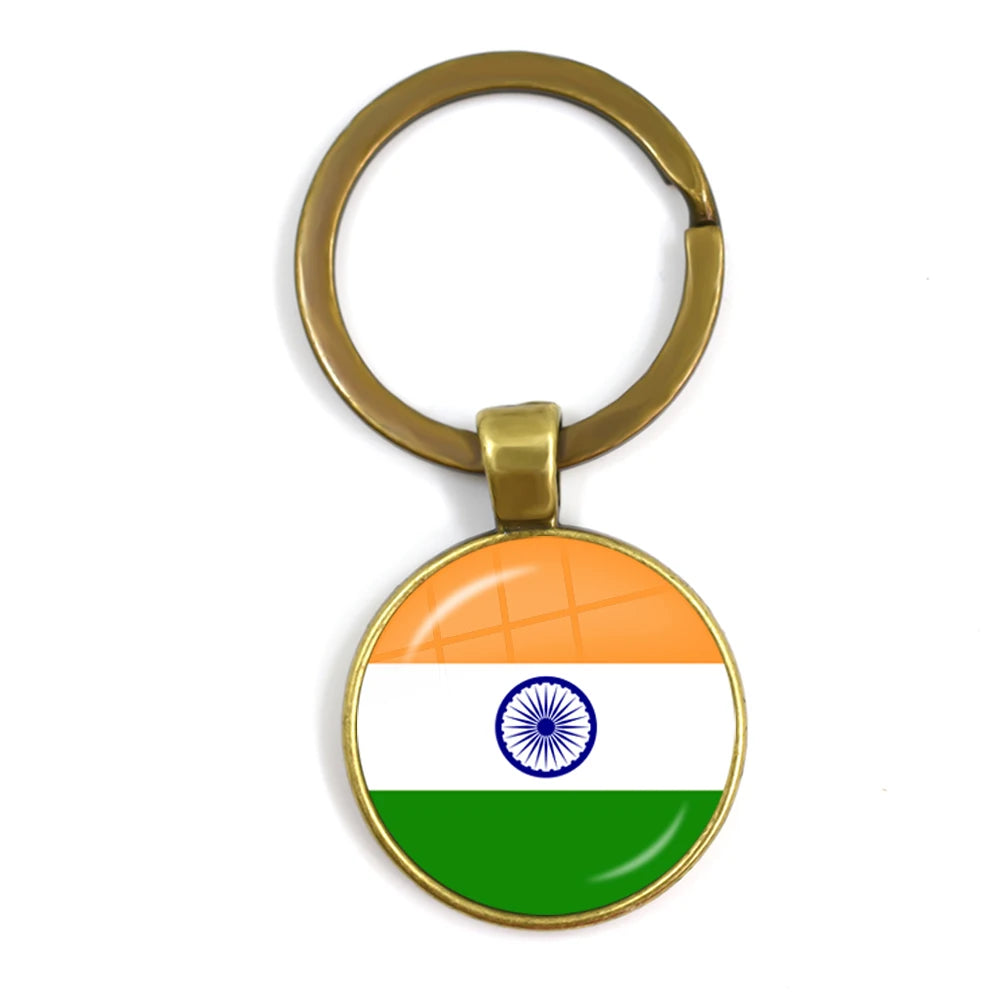 Trinidad,Sierra leone,Jamaica,Guyana,Ghana,UK,Libya,Estonia,India 25mm Glass Cabochon National Flag Keychain Key Ring Gift