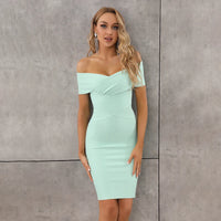 2020 Women Sexy Designer Slash Neck Mint Pink Bandage Dress High Street Celebrity Evening Night Club Party Dress Vestido