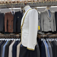 Handmade Single Breasted Men's Wedding Suit Luxury 2-Piece Blazer Pants Set Rhinestones Formal Wear for Groom Middle East Europe