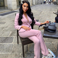 Drop Ship Pink Red Pants Suit Women Business Classic Gold Double Breasted Button Blazer Pants Two Piece Sets Formal Blazer Suits