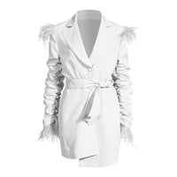 TWOTWINSTYLECasual Ruched Blazer Dress For Women Notched Long Sleeve High Waist